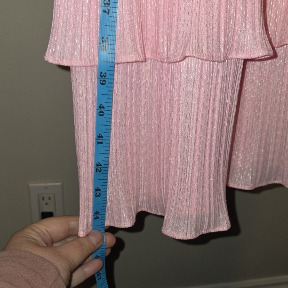 Vintage Encore Blush Pink Pleated Short-Sleeve Layered Maxi Dress Size 16 - Picture 3 of 7